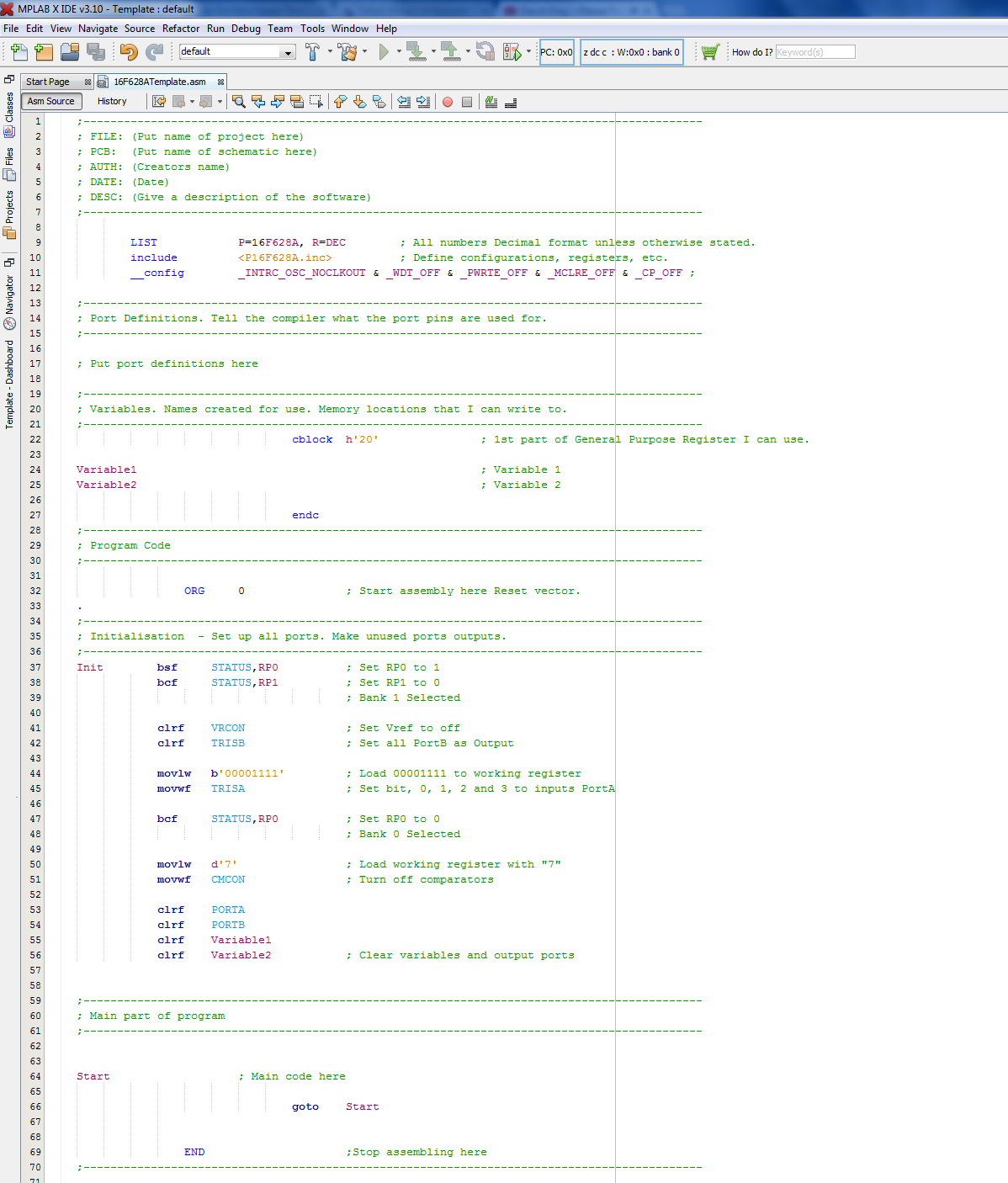 MPLAB X IDE - Assembly Template Program