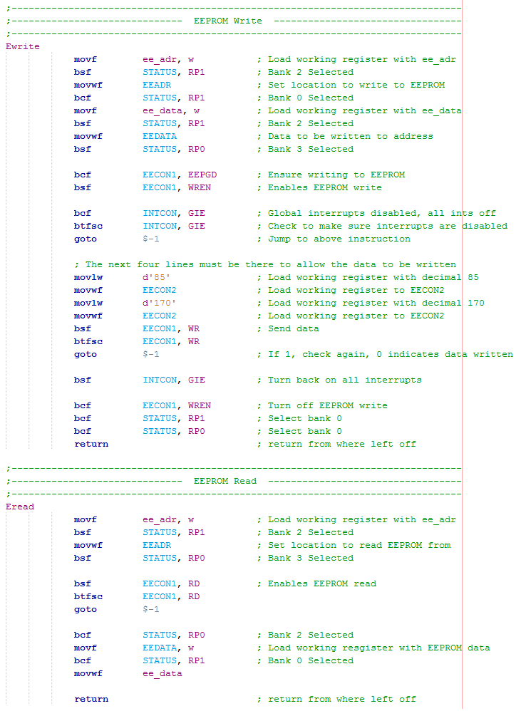 16 Series Microchip - Assembly EEPROM Write Program