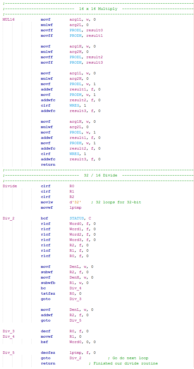 18 Series Microchip - Assembly Multiply and Divide Program