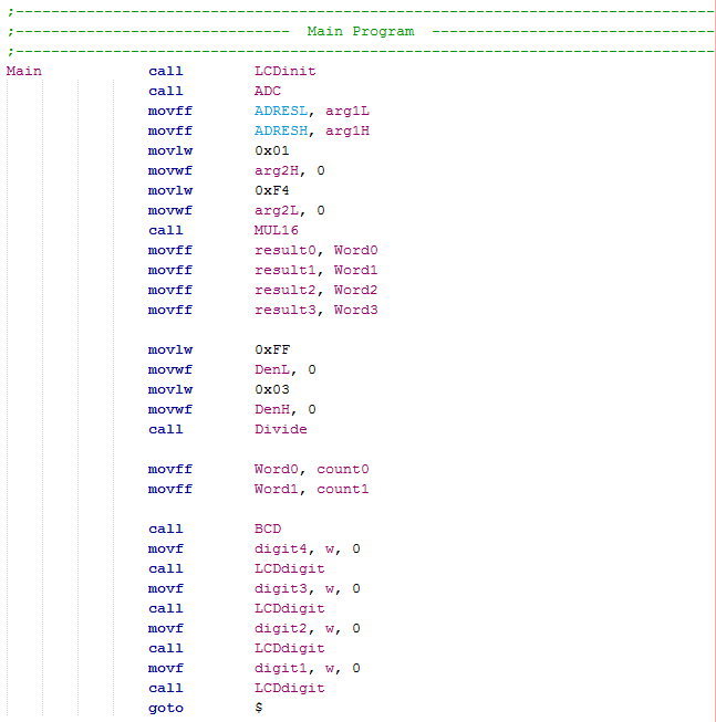 18 Series Microchip -  Assembly Program Example