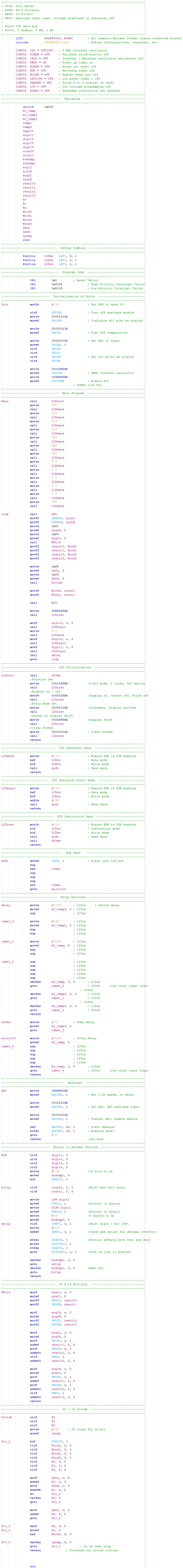 18 Series Microchip -  Assembly Volt Meter Program Example