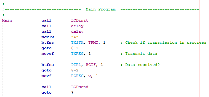 Asynchronous Serial Transmit and Receive Assembly Test Program