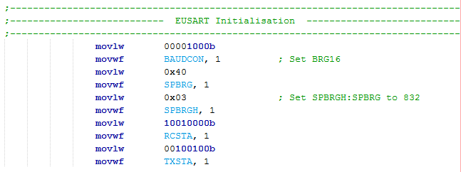 Asynchronous Serial Initialisation Assembly Program