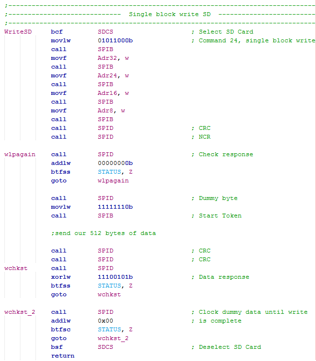 SD Card SPI Singe Block Write Program