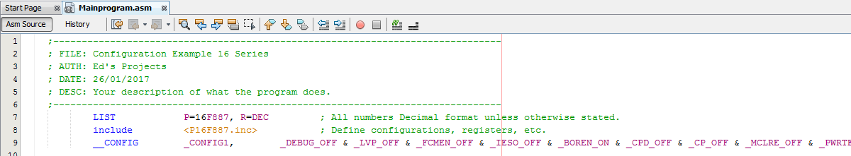 18 Series Microchip -  Assembly Configuration Program