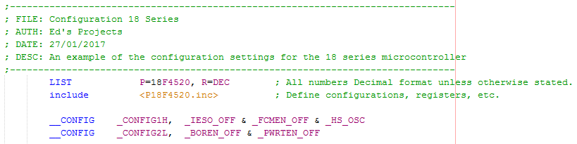 18 Series Microchip -  Assembly Configuration Example