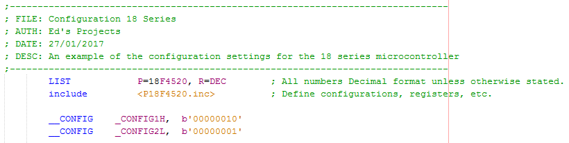 18 Series Microchip -  Assembly Configuration Example