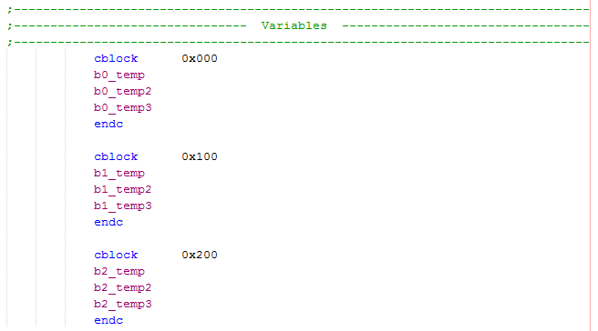 18 Series Microchip - Assembly Variables List