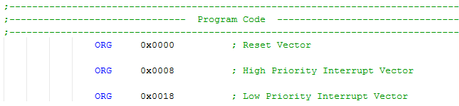 18 Series Microchip - Assembly Program Origin Vectors