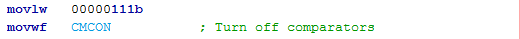 18 Series Microchip - Assembly Turn Off Comparator Program