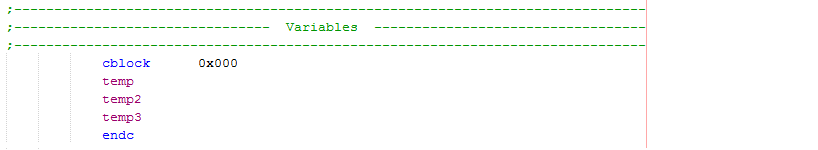 18 Series Microchip - Assembly Variables List