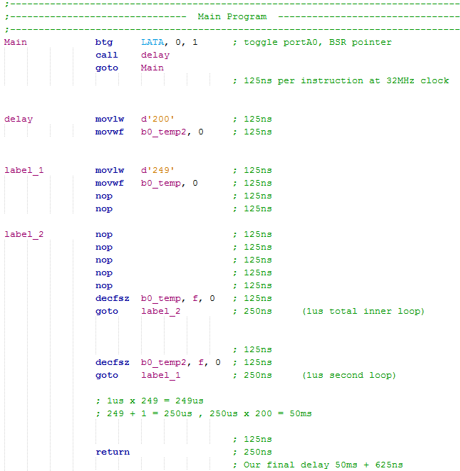 18 Series Microchip - Assembly Delay Program Example