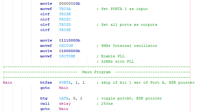 18 Series Microchip - Assembly Input Test Program