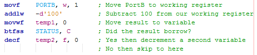 18 Series Microchip - Assembly Subtraction Program Example