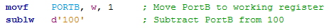 18 Series Microchip - Assembly Subtraction Program Example