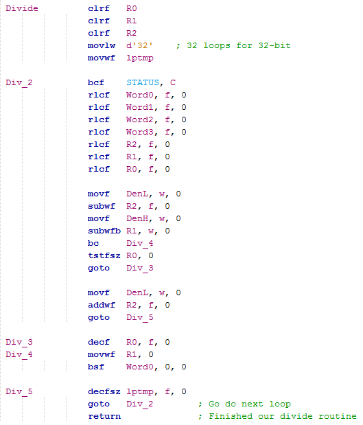 18 Series Microchip - Assembly Division Program Example