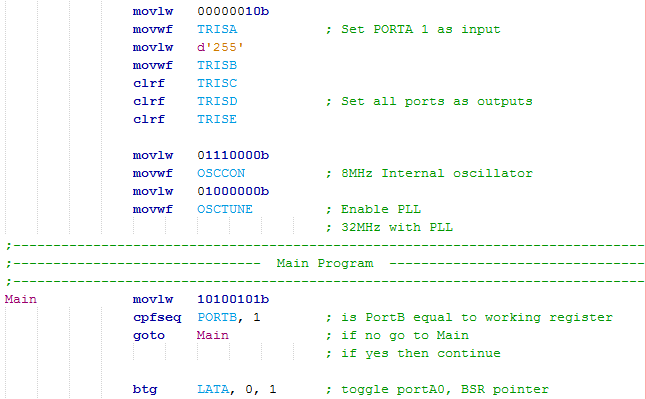 18 Series Microchip - Assembly Compare Input Program