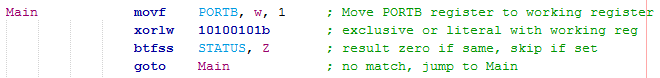 18 Series Microchip - Assembly Test Input Program