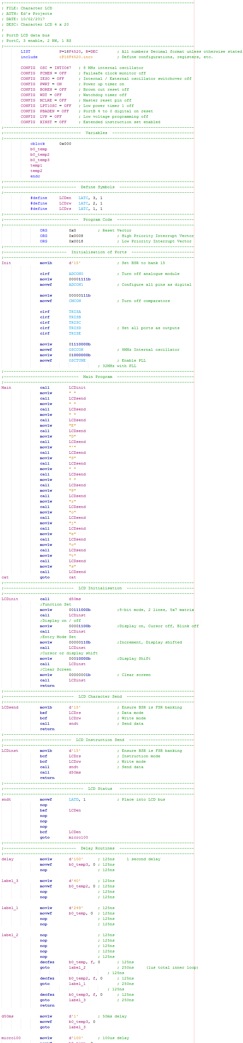 18 Series Microchip - Assembly Character LCD Program