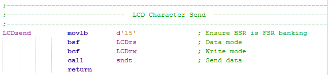 18 Series Microchip - Assembly LCD Data Send Program Example