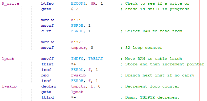 18 Series Microchip - Assembly Flash Write Program Example