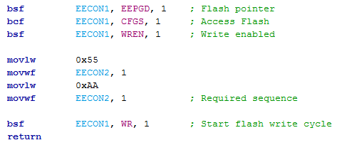 18 Series Microchip - Assembly Flash Write Program Example
