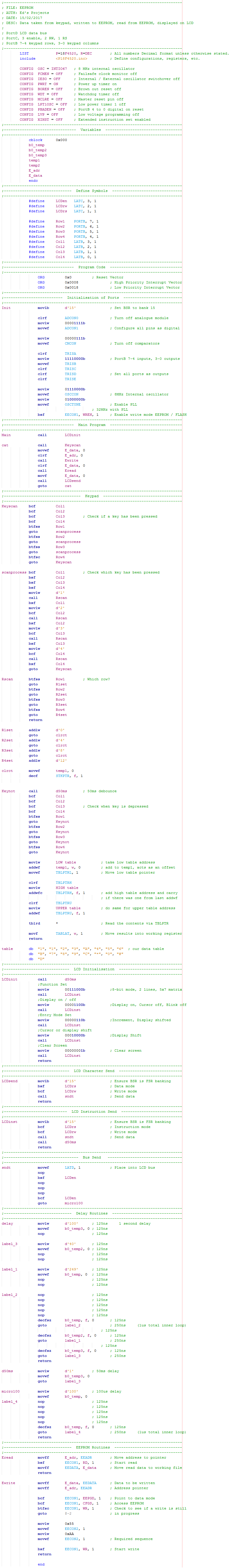 18 Series Microchip - Assembly EEPROM Read and Write Program Example