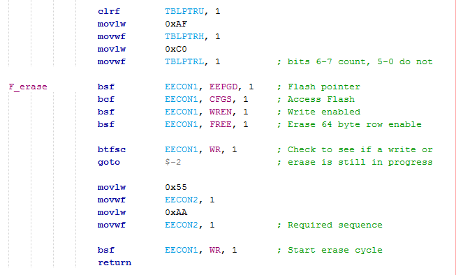 18 Series Microchip - Assembly Flash Erase Program Example