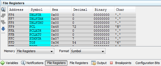 MPLAB - Simulation - File Registers