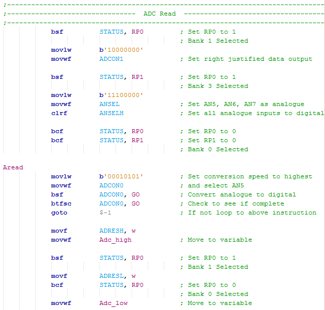 16 Series Microchip - Assembly Analogue Read Program