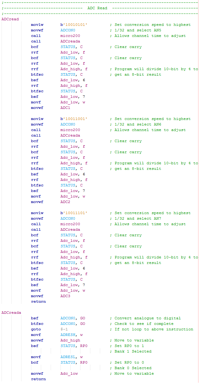 16 Series Microchip - Assembly ADC Example Program