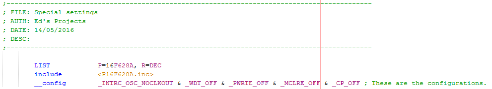 16 Series Microchip - Configuration Settings Assembly