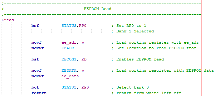 16 Series Microchip - Assembly EEPROM Read Program