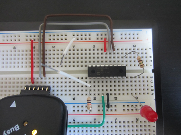 Flashing LED 16F628A Breadboard Layout