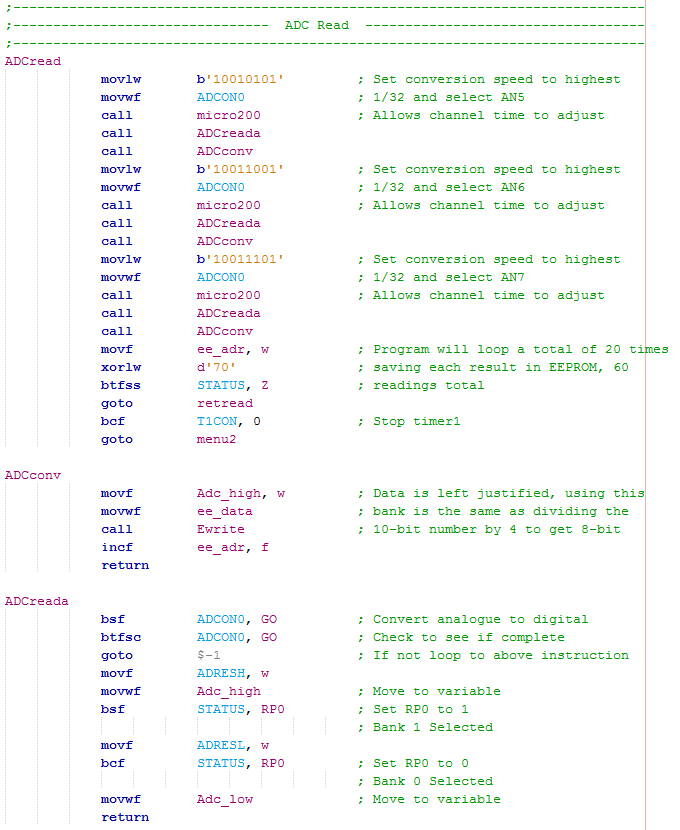 16 Series Microchip -  Assembly ADC Analogue Read