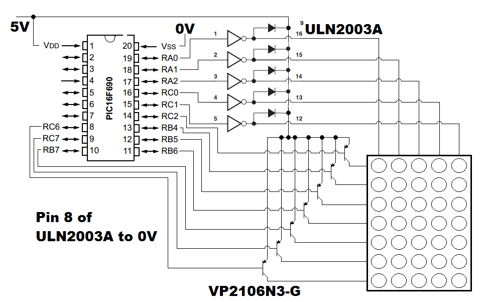 16 Series Microchip - Dot Matrix Circuit Diagram