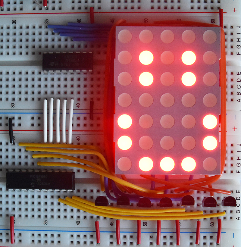 16 Series Microchip - Dot Matrix on Breadboard 