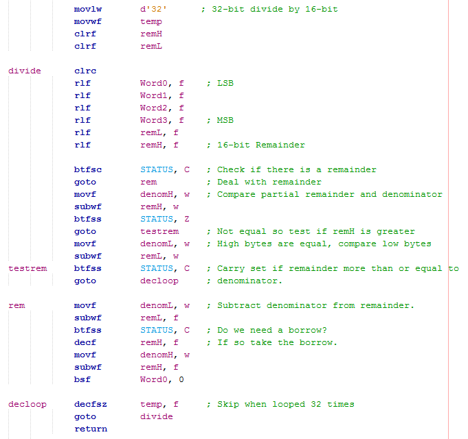 16 Series Microcontroller Assembly - Division