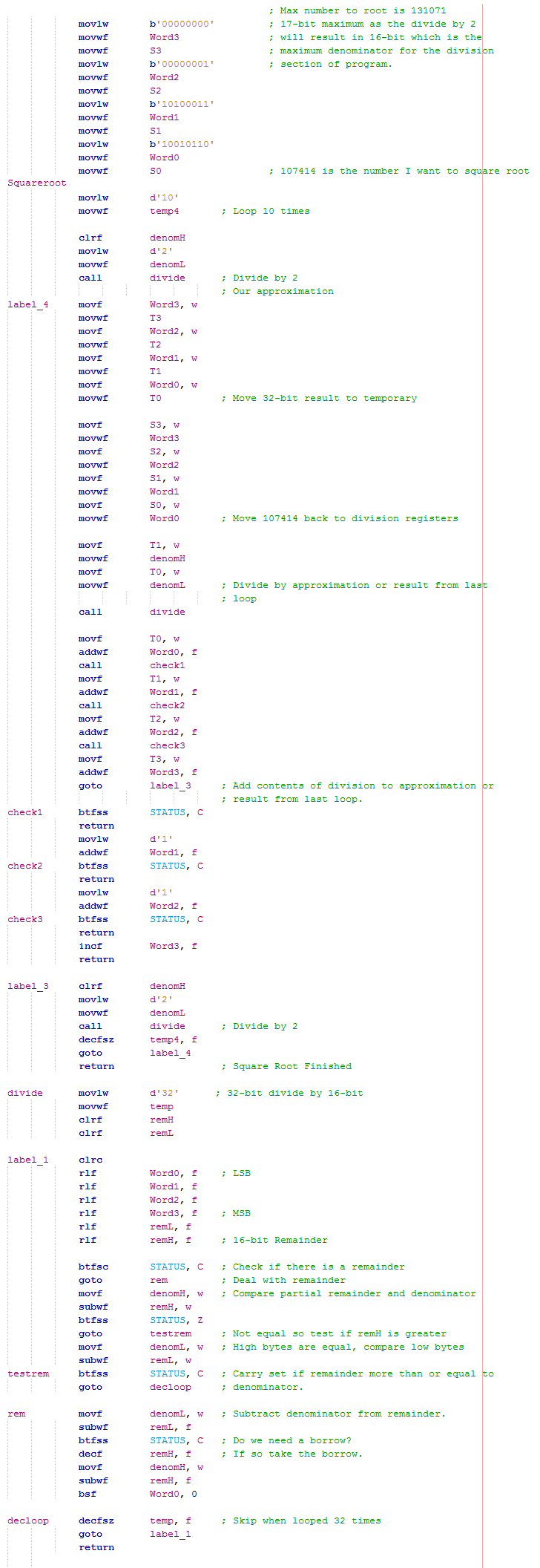 16 Series Microcontroller Assembly - Square Root