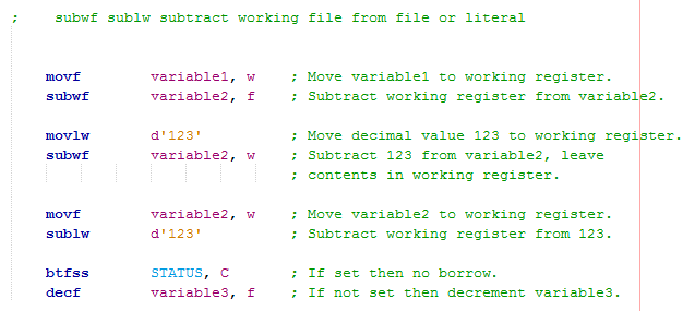 16 Series Microcontroller Assembly - Subtraction