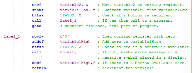 16 Series Microcontroller Assembly - Subtraction