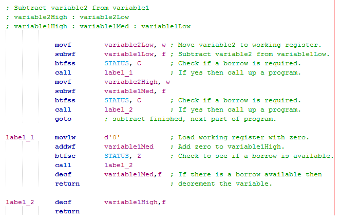 16 Series Microcontroller Assembly - Subtraction
