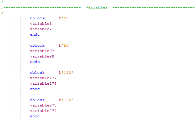 Examples of where RAM is in the 16F887