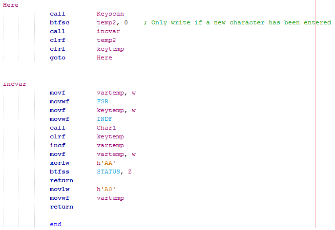 16 Series - Indirect addressing assembly example