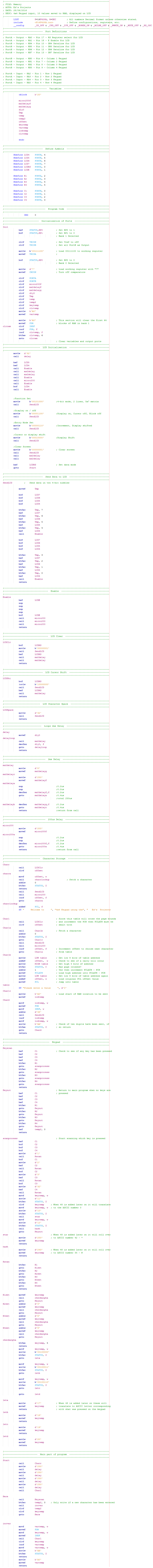 16 Series Microcontroller - Keypad, Indirect Addressing and Character LCD