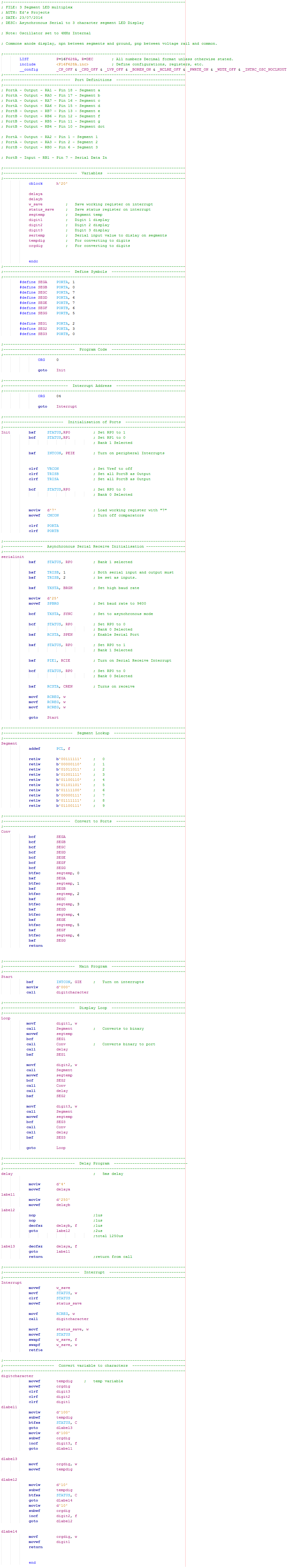 LED Display Multiplexing - Assembly Program