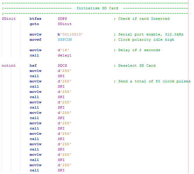 SD Card Assembly 16 Series Microcontroller Initialisation Procedure