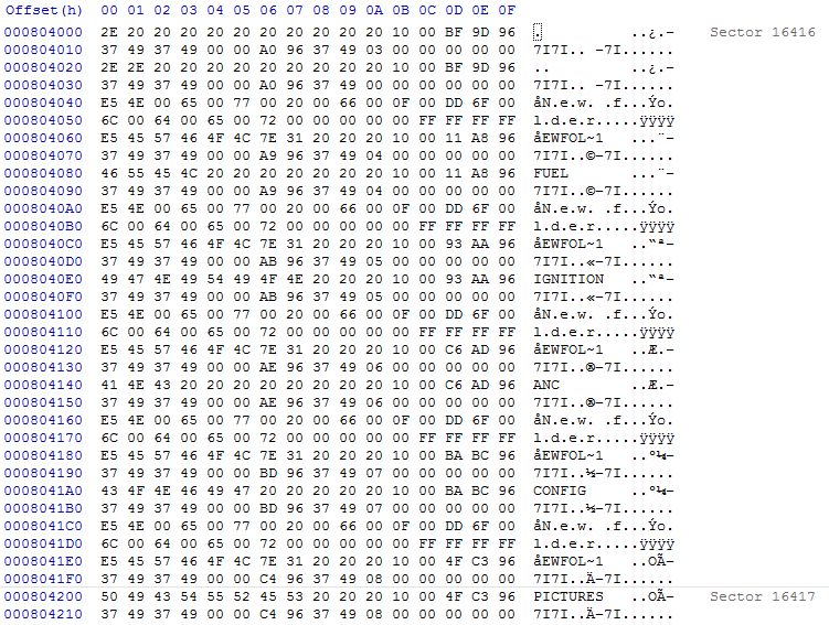 Example of Folder in SD Card using WinHex editor