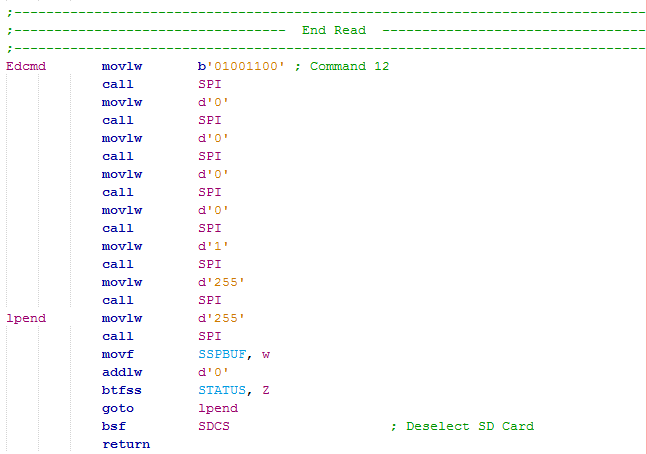 SD Card Assembly 16 Series Microcontroller End Command Read