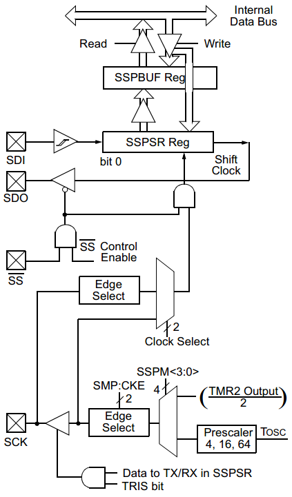 Microchip 16 Series SPI - datasheet SPI module diagram